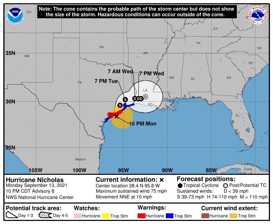 Tropical Storm Nicholas strengthens into hurricane, lashes Texas coast ...