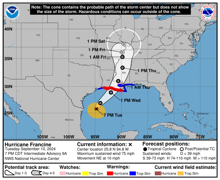 Francine strengthens into hurricane, heads for US Gulf Coast