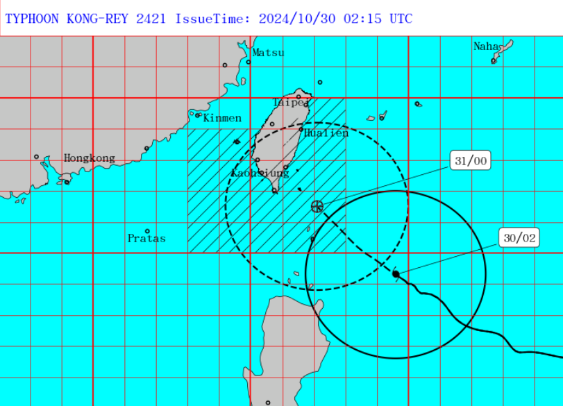 Super Typhoon Kong-rey to hit southeastern Taiwan on 31
      October